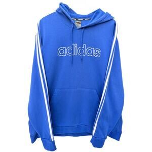 Adidas Mens Hoodie Blue Logo Pullover 3 Stripe Sleeve 2XL